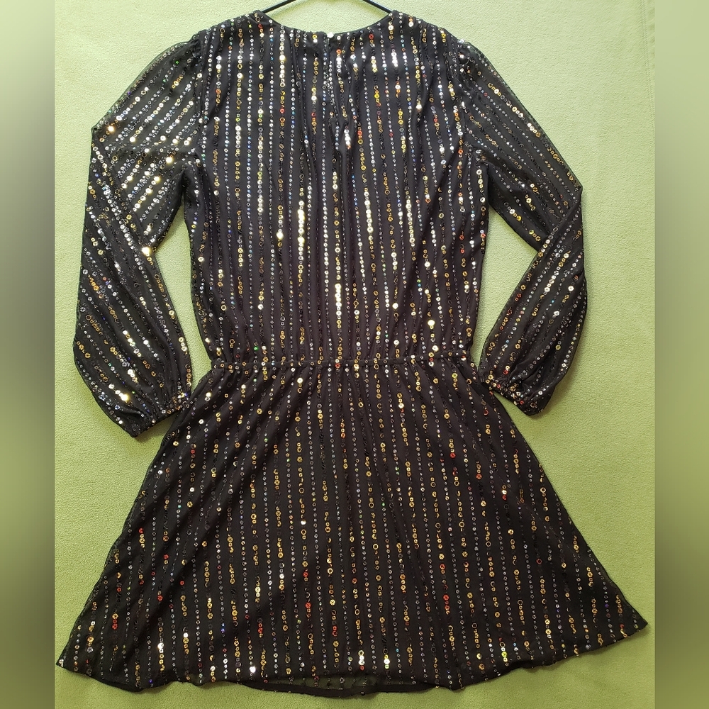 White House Black Market Black Sequin Long-Sleeve Party Dress - Picture 8 of 9